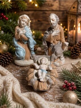 Nativity Mary Joseph & Baby Jesus Ceramic Figurines Set of 3